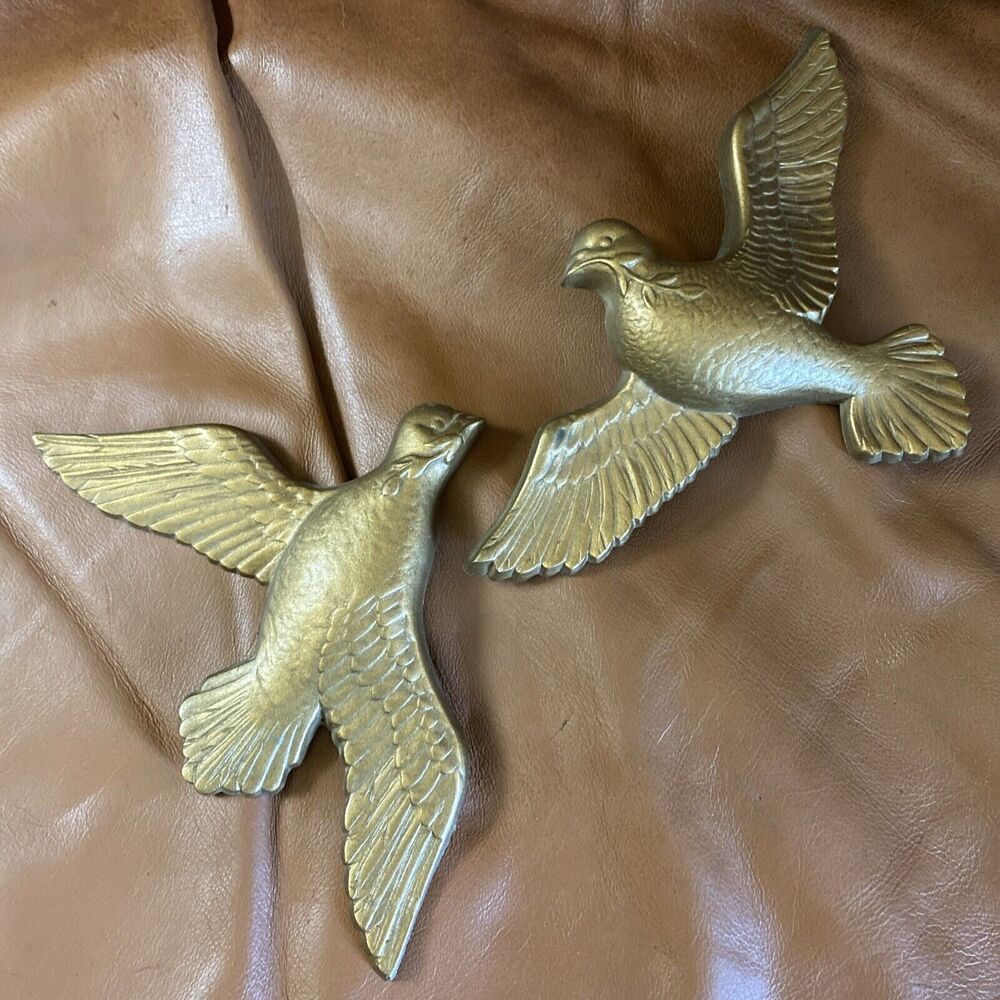 Vintage Lot Of 2 Gold Burwood Dove Birds #2787-1B, 2787-2A Made In USA MCM